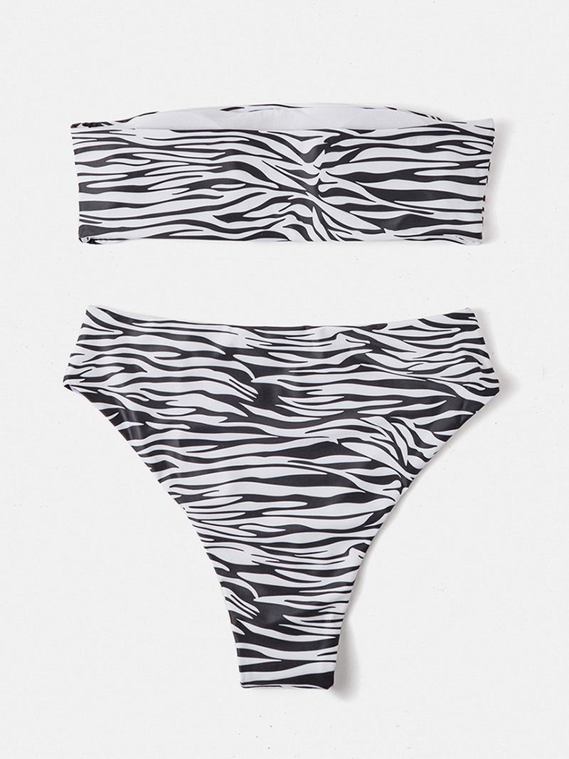 Kvinnor Djurtryck Bandeau Backless Bikinithong Baddräkt