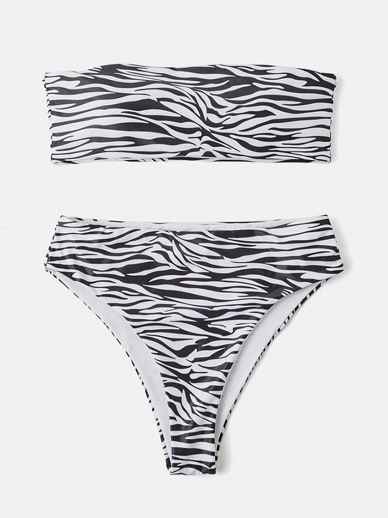 Kvinnor Djurtryck Bandeau Backless Bikinithong Baddräkt