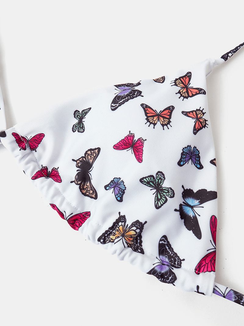 Kvinnor Färgglada Butterfly Med Tryck Spaghetti Straps Backless Thong Bikinis
