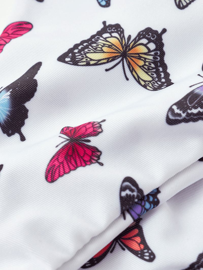 Kvinnor Färgglada Butterfly Med Tryck Spaghetti Straps Backless Thong Bikinis