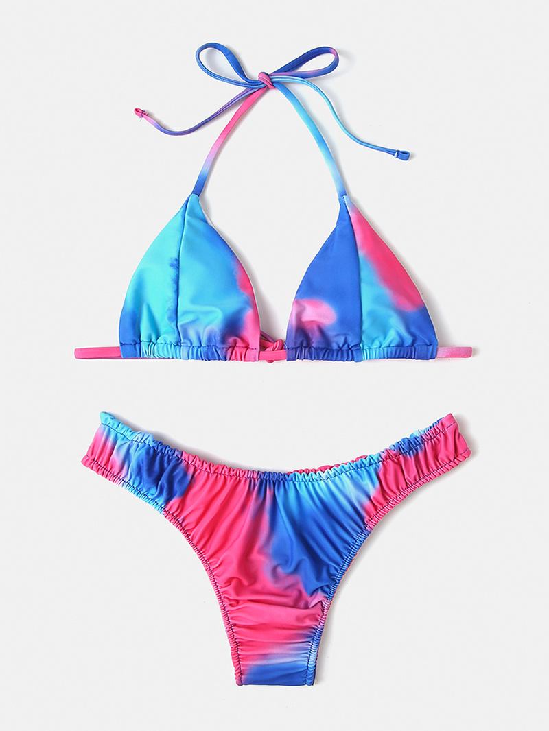 Kvinnor Tie-dye Med Tryck Grimma Rygglös Elastisk Låg Midja Bikinis Beachwear