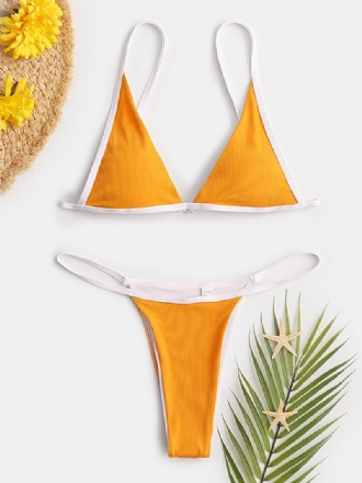 Kvinnor Triangel Ribb Enfärgad Thong Bikini Backless Badkläder