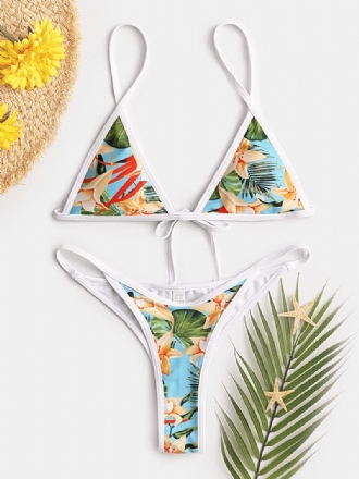 Kvinnor Tropical Med Tryck Triangel String Hot Badkläder Backless Bikini