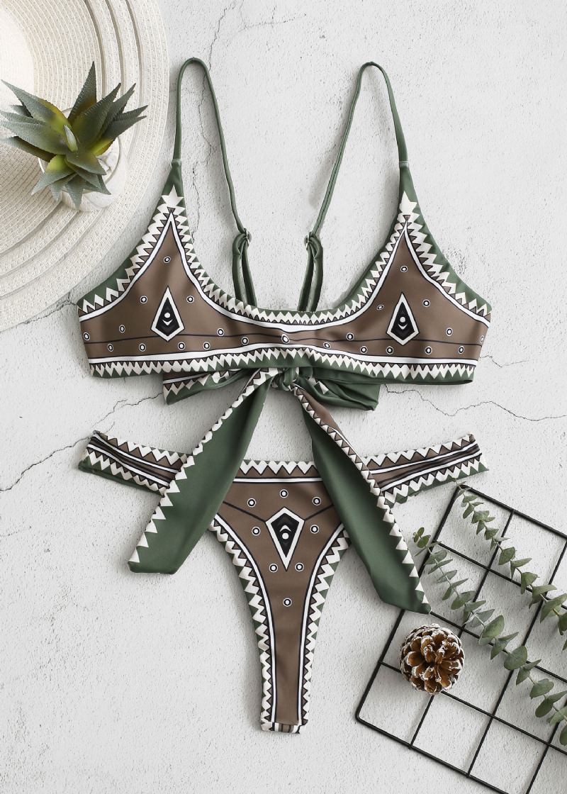 Spaghetti Straps Snörstoppar Med Stringtrosor Botten Mini Bikini