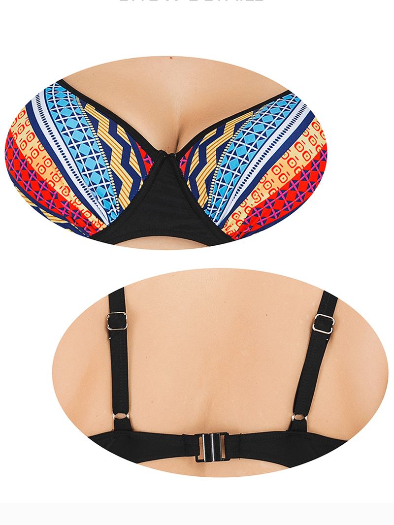 Svart Tryckt Sele Justerbara Remmar Baktillförslutning Bikini