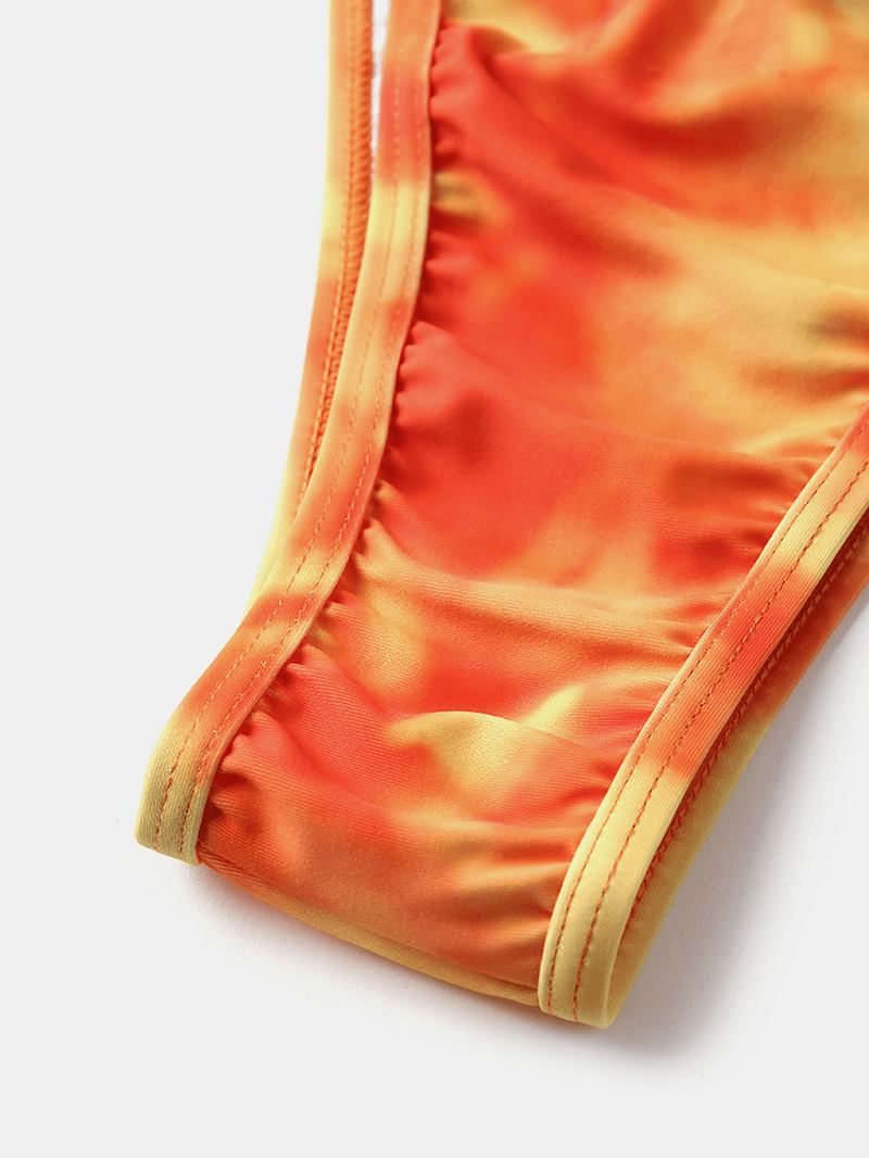 Tie Dye Med Tryck Thong Bikini Spaghetti Straps Backless Baddräkt