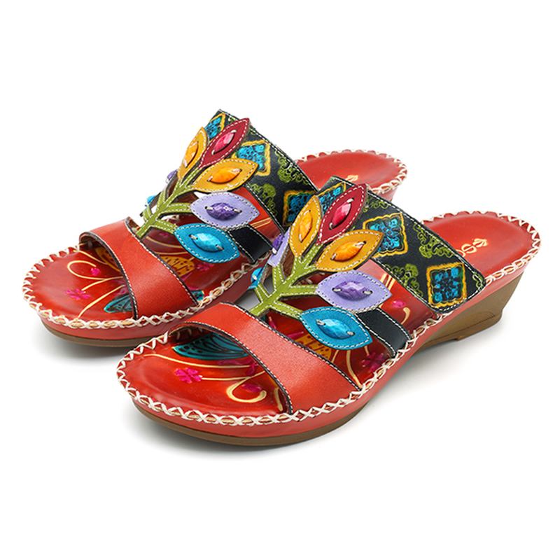 Bohemiska Handgjorda Sandaler I Äkta Läder