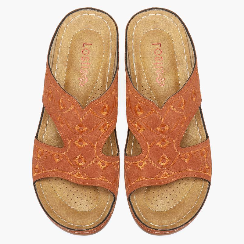 Kvinnor Broderi Öppen Tå Casual Slip On Summer Wedge Sandaler