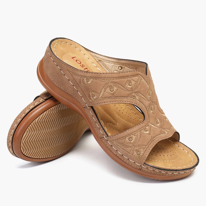 Kvinnor Broderi Öppen Tå Casual Slip On Summer Wedge Sandaler