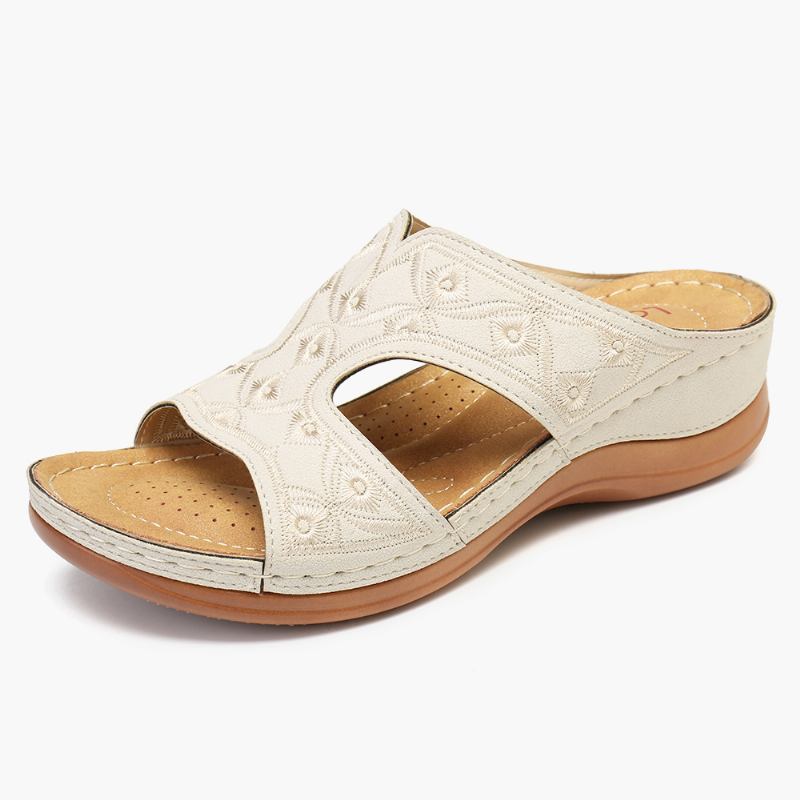 Kvinnor Broderi Öppen Tå Casual Slip On Summer Wedge Sandaler