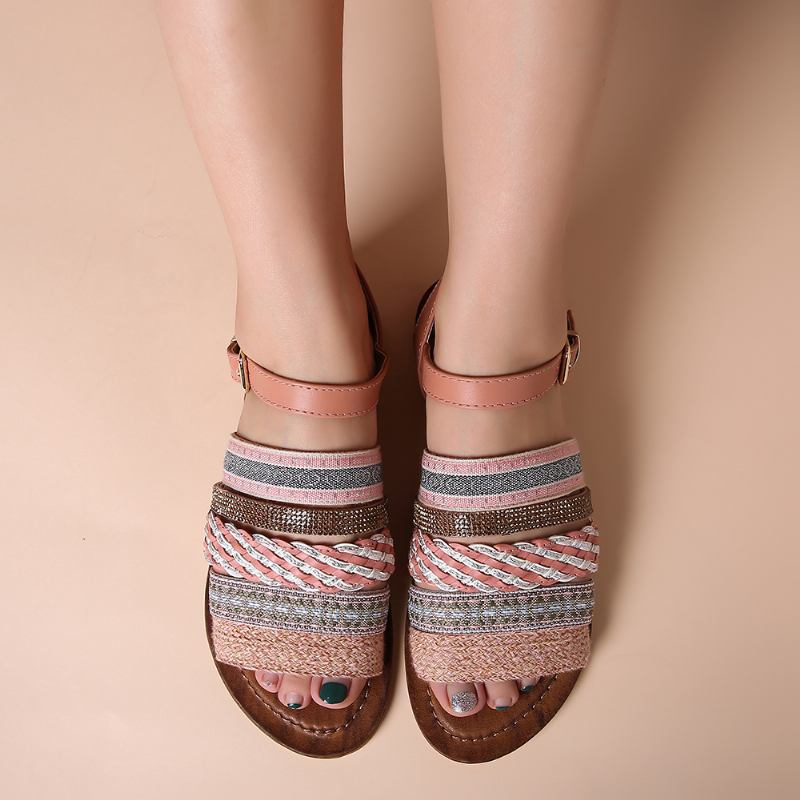 Kvinnor Casual Bohemia Weave Stitching Spänne Platta Sandaler