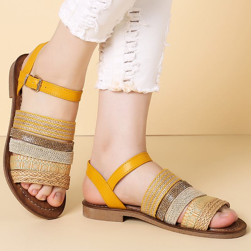 Kvinnor Casual Bohemia Weave Stitching Spänne Platta Sandaler