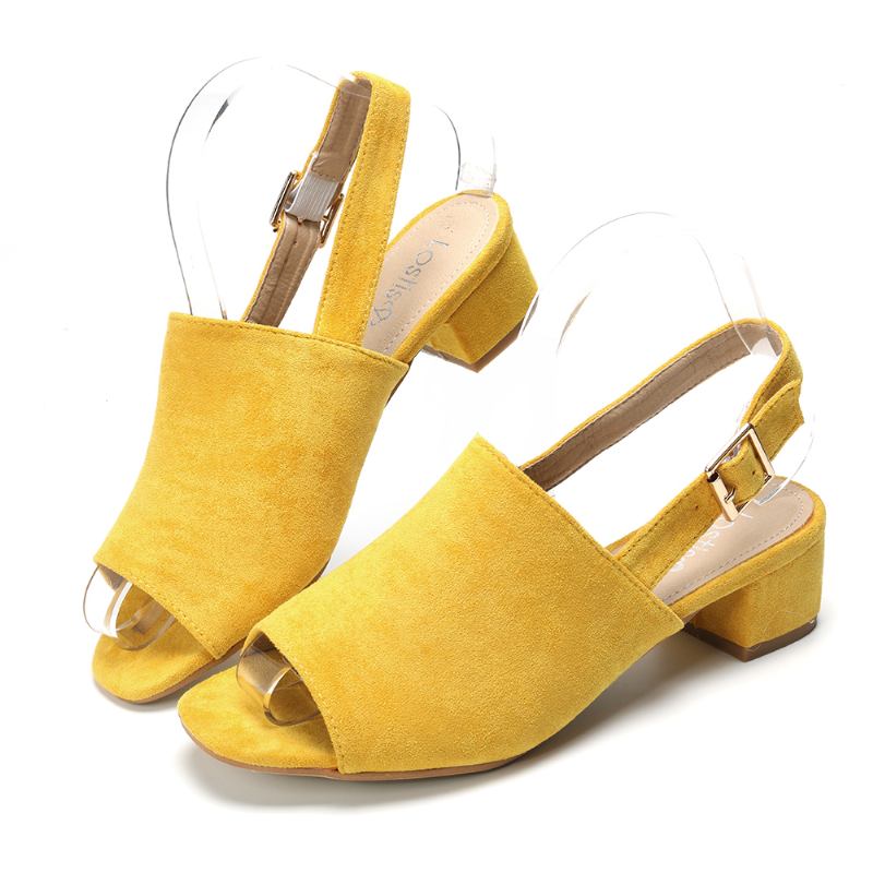 Kvinnor Enfärgad Mocka Peep Toe Slingback Chunky Heel Casual Daily Heeled Sandaler
