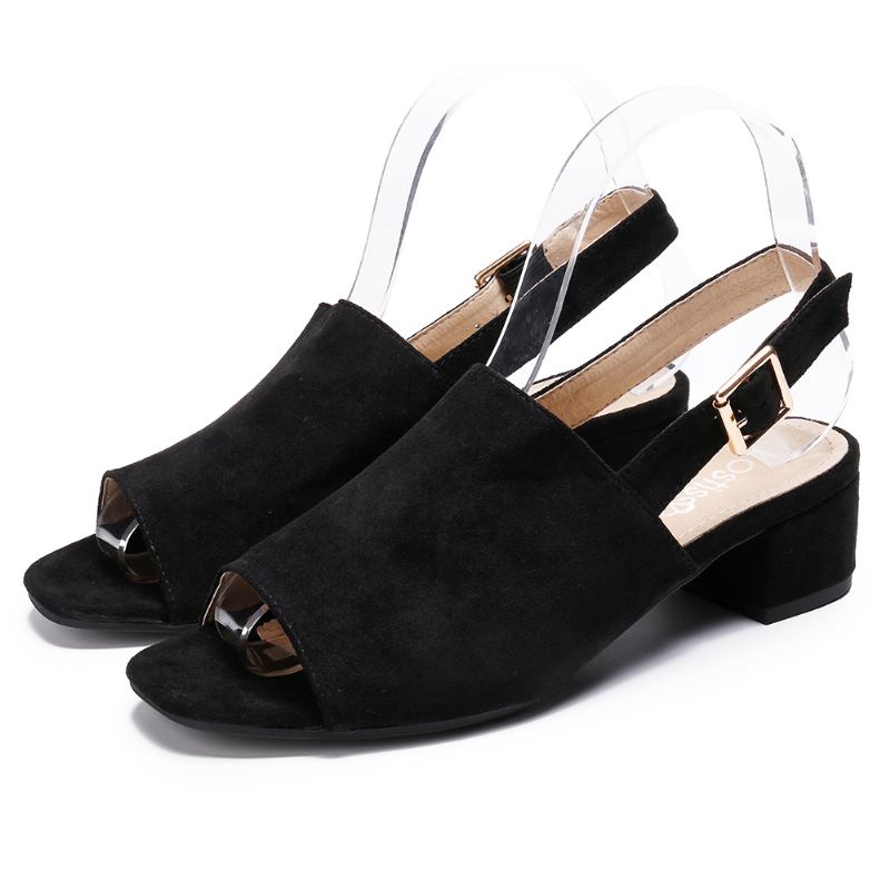 Kvinnor Enfärgad Mocka Peep Toe Slingback Chunky Heel Casual Daily Heeled Sandaler