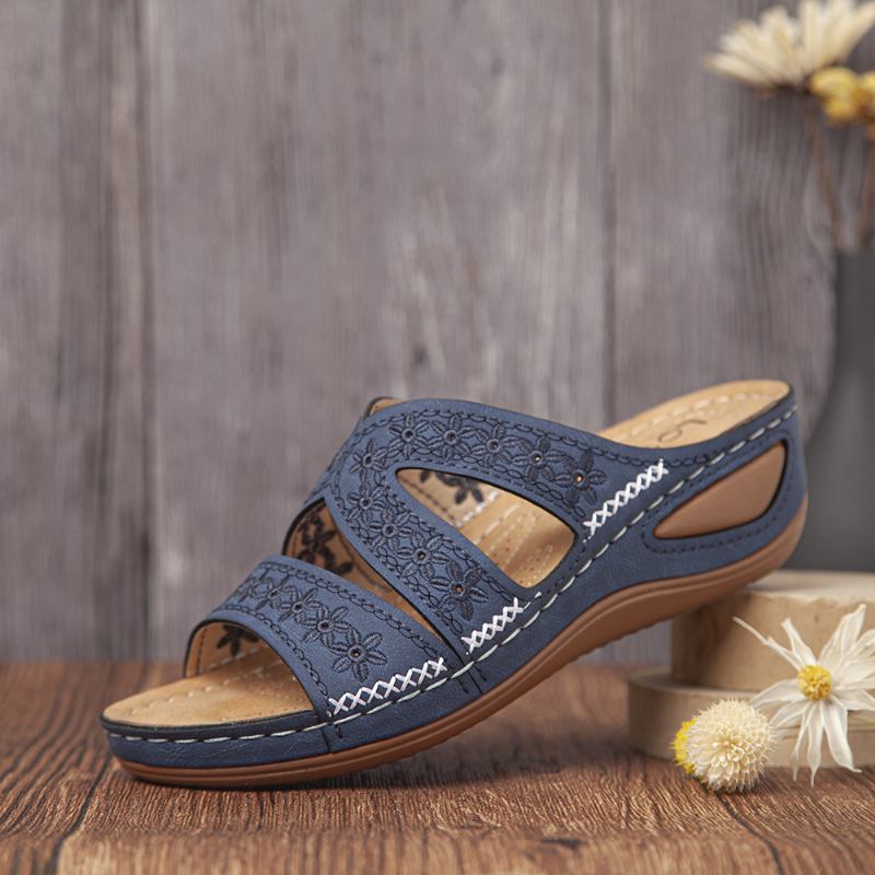 Kvinnor Handgjorda Sömmar Blommiga Ihåliga Casual Sandaler