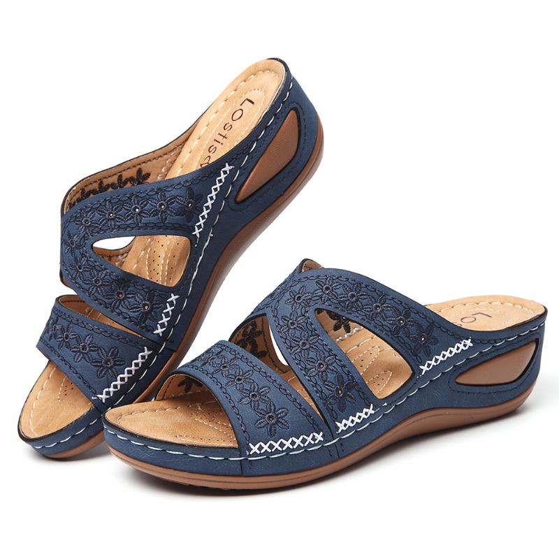 Kvinnor Handgjorda Sömmar Blommiga Ihåliga Casual Sandaler