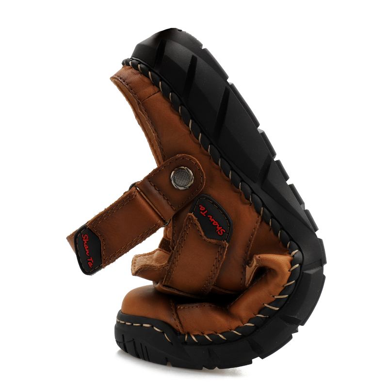 Läder Halkfri Hand Stricing Mjuk Sula Casual Sandaler