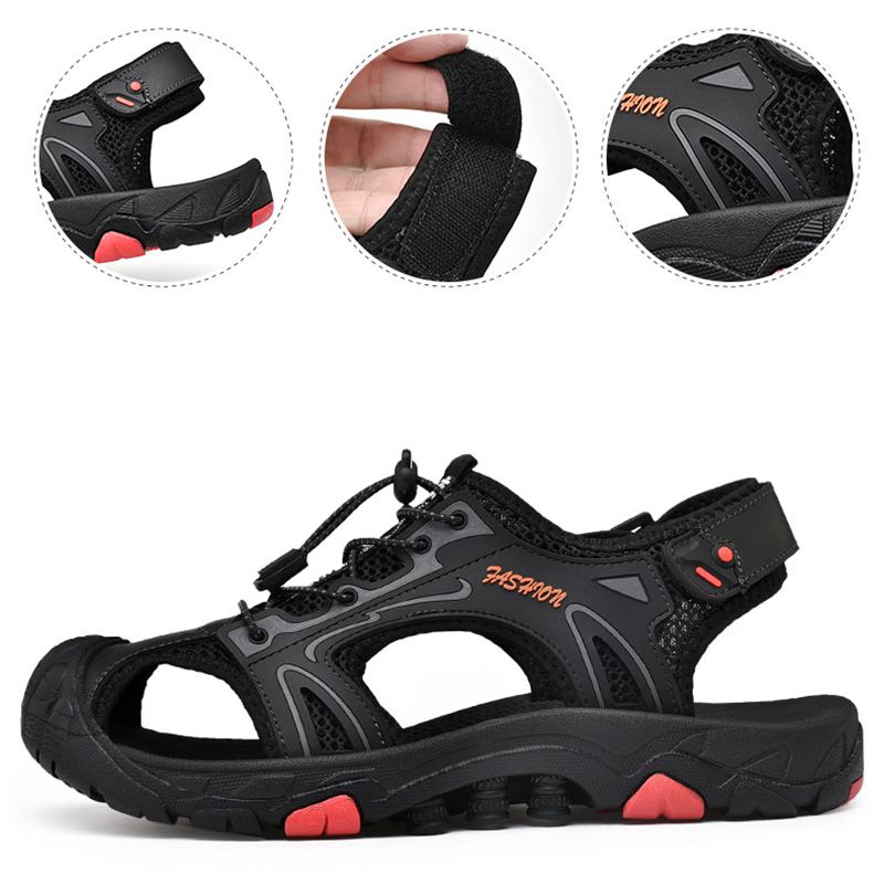 Män Anti-kollision Tåhätta Utomhus Vandring Äkta Läder Sandaler