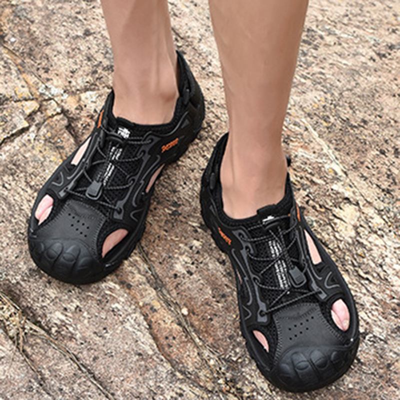Män Anti-kollision Tåhätta Utomhus Vandring Äkta Läder Sandaler