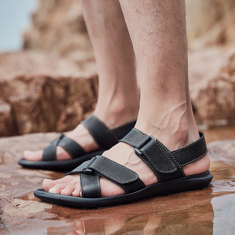 Män Klassiska Casual Mjuk Innersula Kohud Strandsandaler