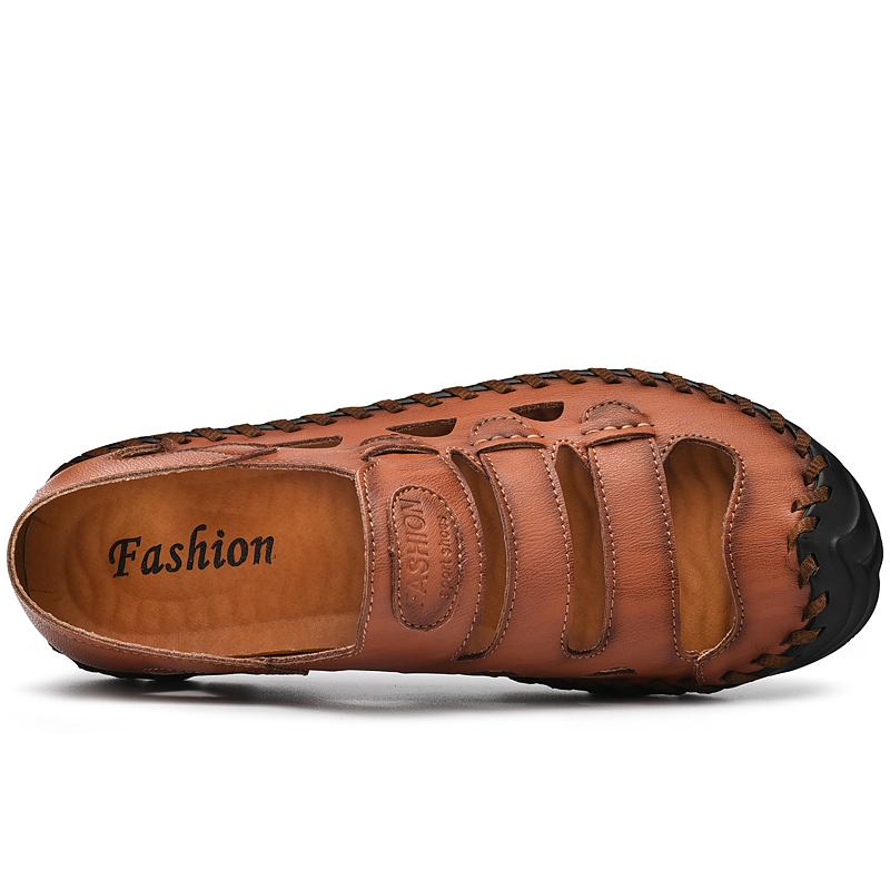 Män Kohud Andas Ihåliga Handsömmar Mjuk Botten Slip On Casual Outdoor Sandaler
