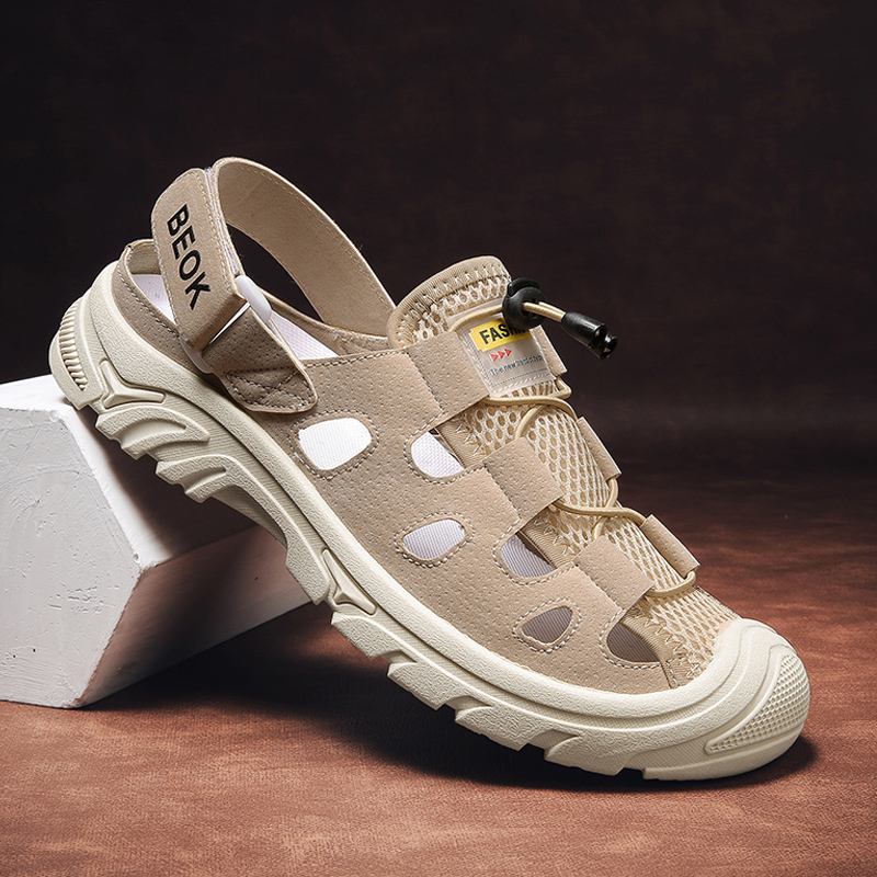Män Microfiber Andas Mesh Ihålig Mjuk Botten Halkfria Casual Beach Sandaler