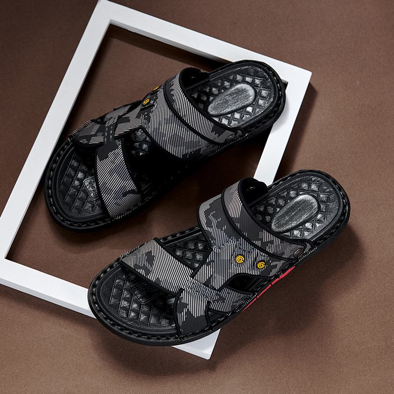 Män Microfiber Läder Tvåvägs Mjuka Halkfria Casual Outdoor Sandaler