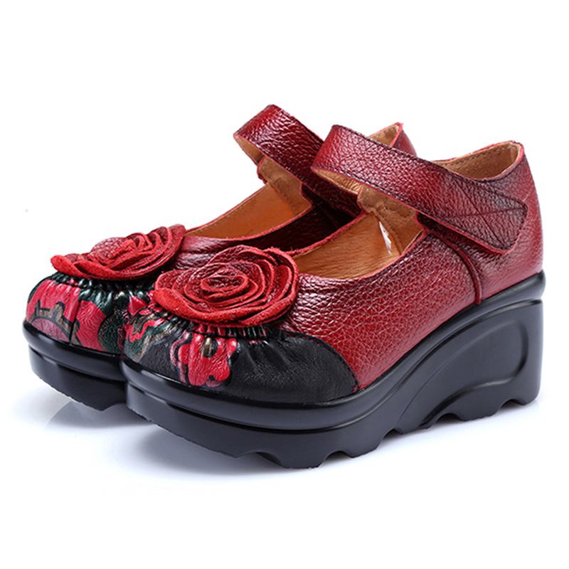 Retro Läderblommaskor För Kvinnor
