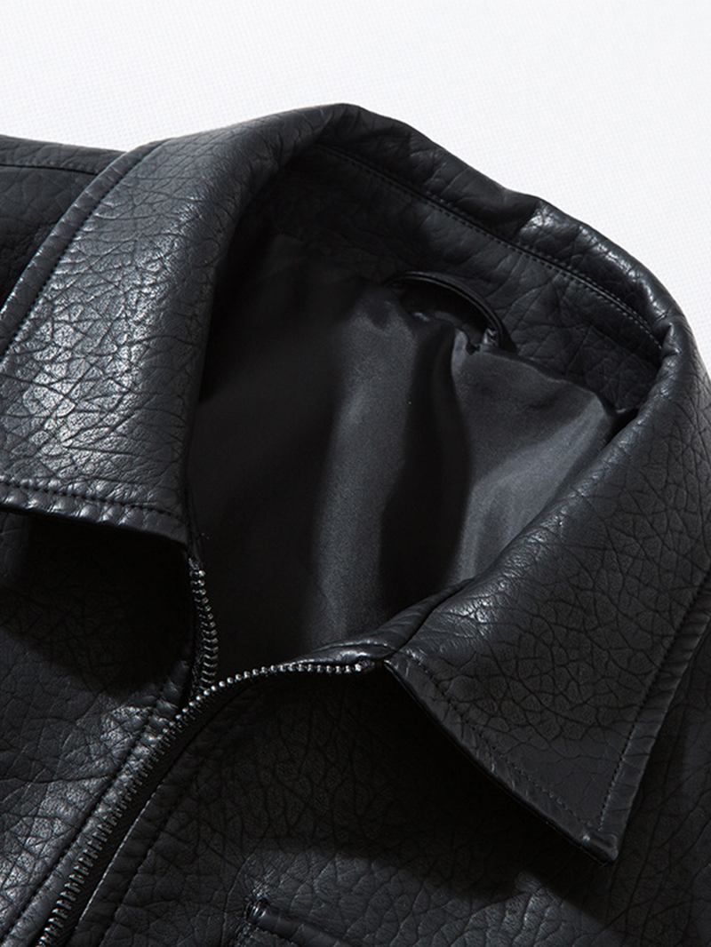 Herrbroderi Multifickor Dragkedja Lapel Pu Läder Motorcykeljackor