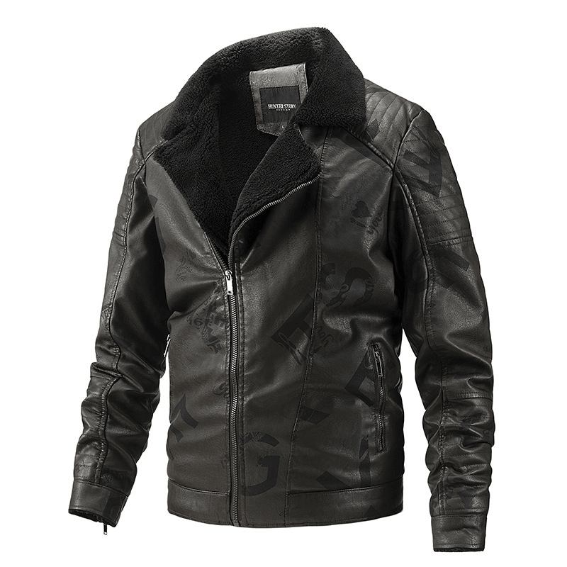 Höst Vinter Lapel Mär Plus Velvet Motorcykel Läderjacka