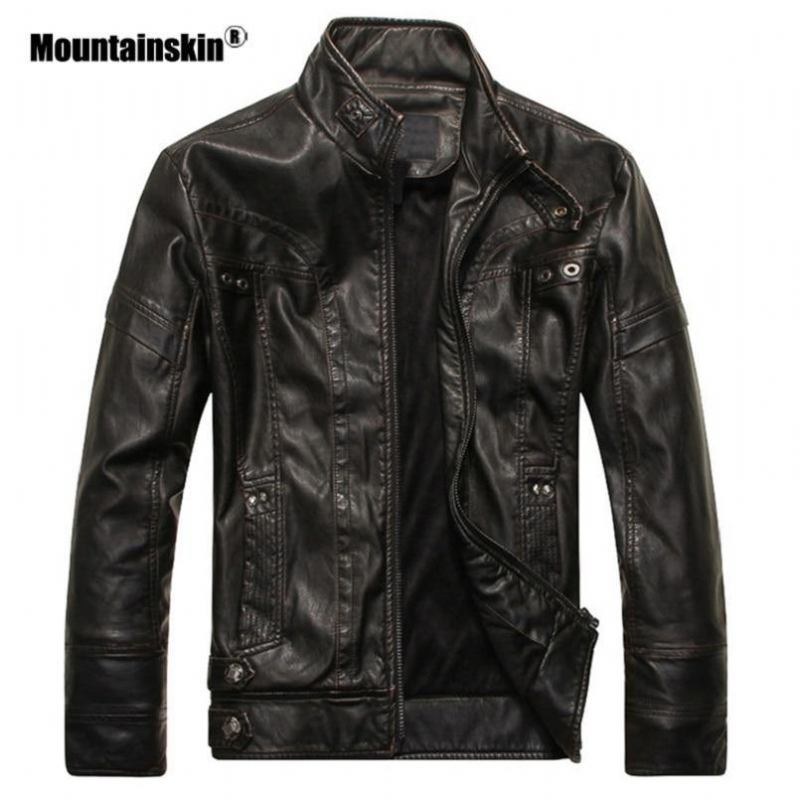 Mountainskin Läderjackor För Män Motorcykel Pu-jacka Herr Höst Fritidskläder Läderrockar Slim Fit Märkeskläder För Män Sa588