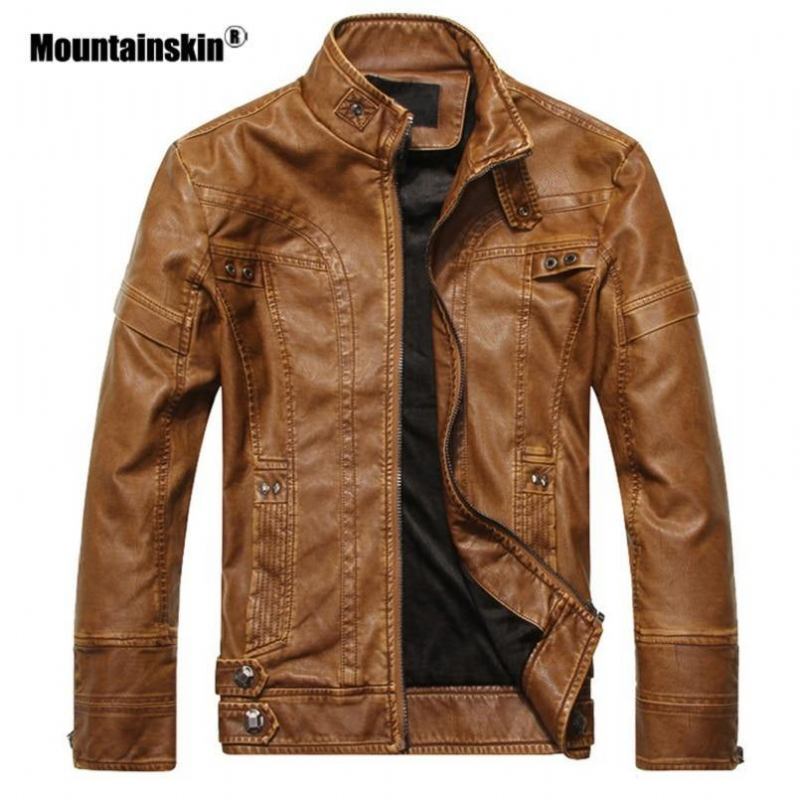 Mountainskin Läderjackor För Män Motorcykel Pu-jacka Herr Höst Fritidskläder Läderrockar Slim Fit Märkeskläder För Män Sa588