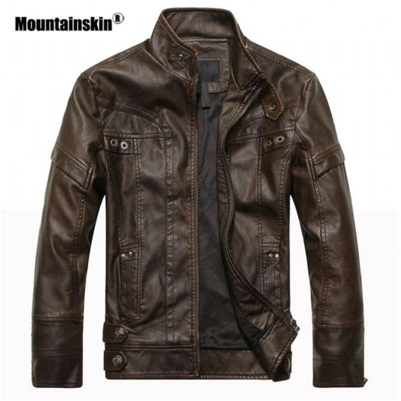 Mountainskin Läderjackor För Män Motorcykel Pu-jacka Herr Höst Fritidskläder Läderrockar Slim Fit Märkeskläder För Män Sa588