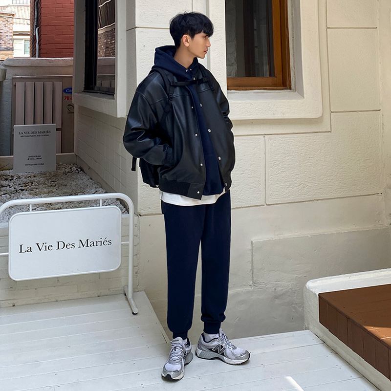 Vårläderjacka Pojkar Amerikansk Motorcykel Pilot Läderjacka Koreansk Stil Trend Lös Baseballuniform
