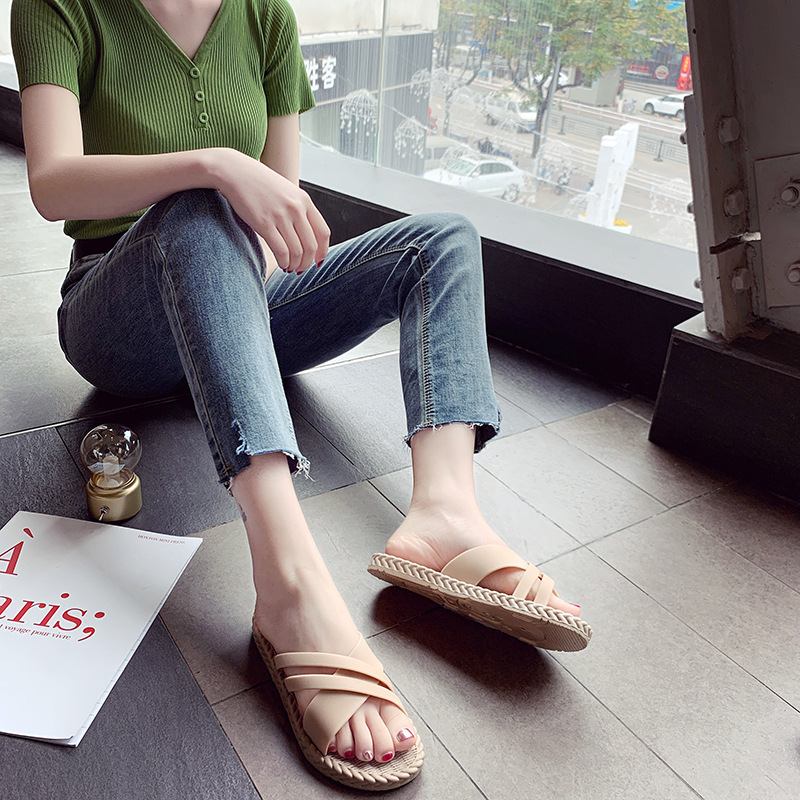 Dam Mjuk Sula Enfärgad Cross Strap Hem Skor Tofflor