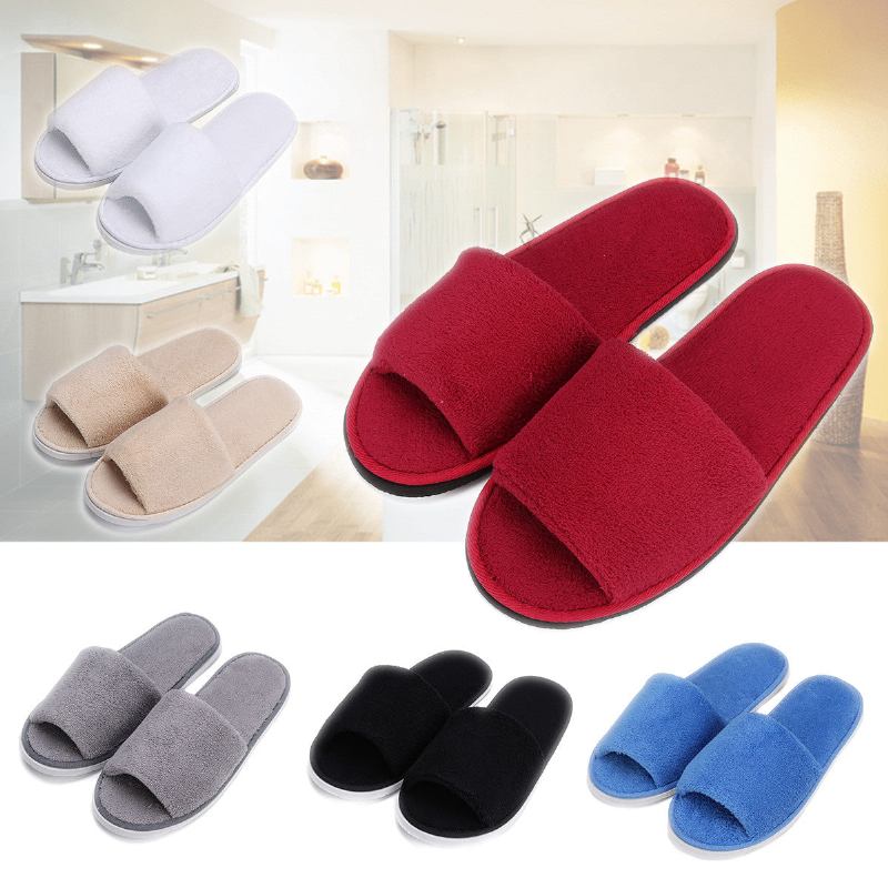 Herr Dam Coral Velvet Open Toe Hotel Home Spa Tofflor Reseskor Tjocka 7mm