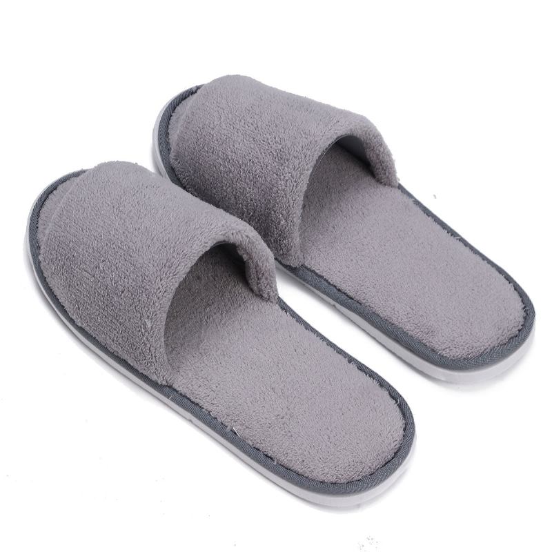 Herr Dam Coral Velvet Open Toe Hotel Home Spa Tofflor Reseskor Tjocka 7mm