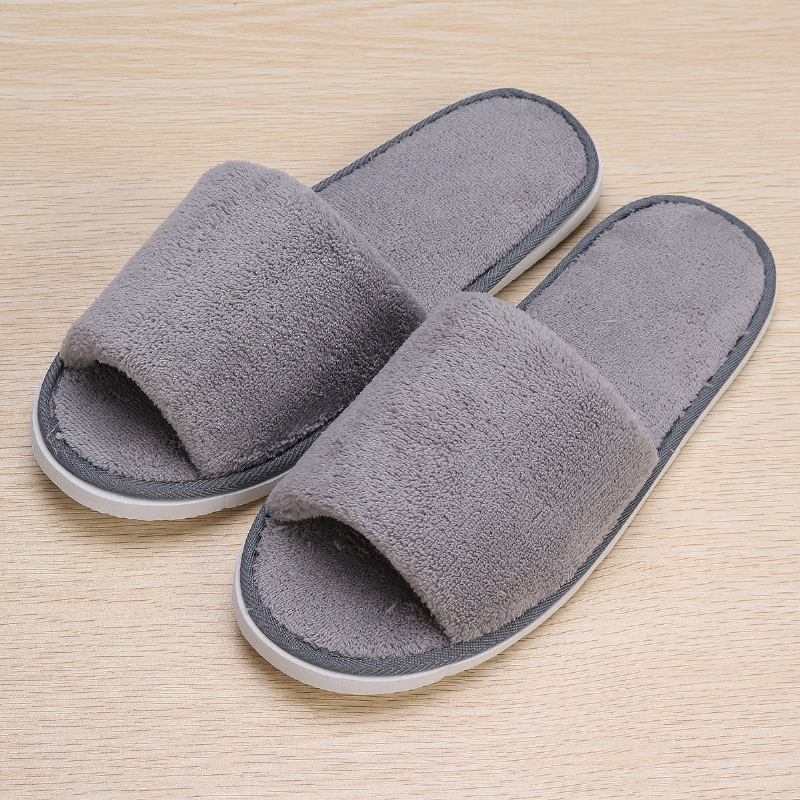 Herr Dam Coral Velvet Open Toe Hotel Home Spa Tofflor Reseskor Tjocka 7mm