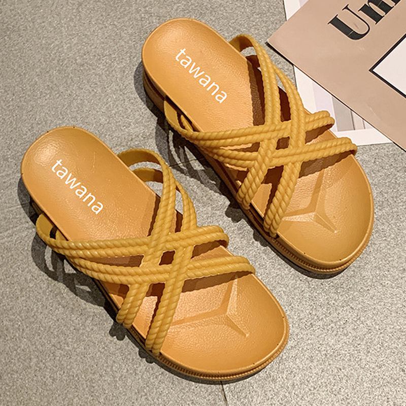 Kvinnor Enfärgad Cross Band Hem Flats Sandaler