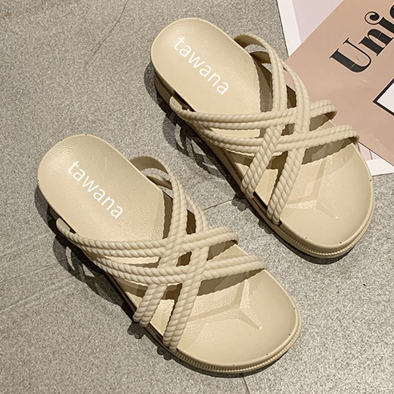 Kvinnor Enfärgad Cross Band Hem Flats Sandaler