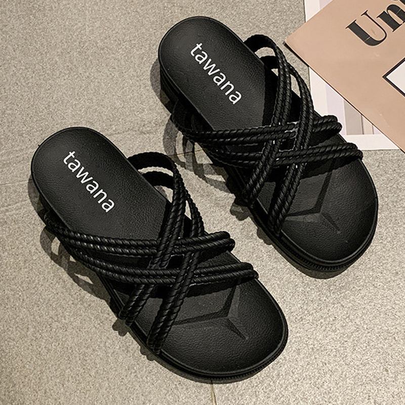 Kvinnor Enfärgad Cross Band Hem Flats Sandaler