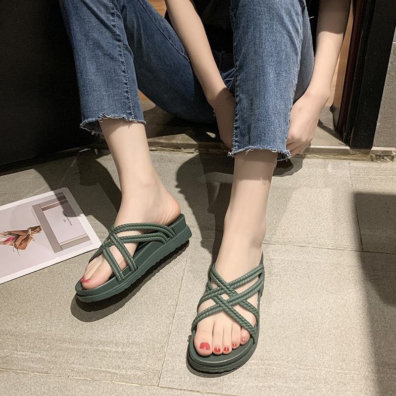 Kvinnor Enfärgad Cross Band Hem Flats Sandaler