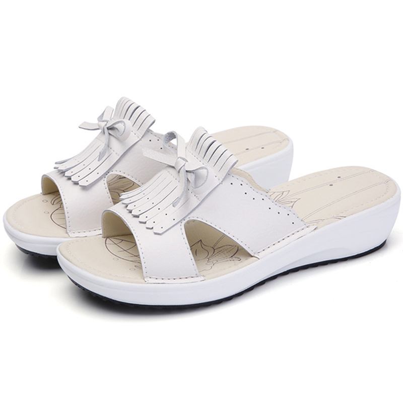 Kvinnor Slip On Causal Shoe Läder Tofs Flat Sandaler