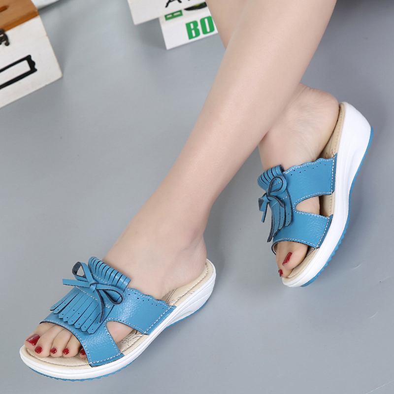 Kvinnor Slip On Causal Shoe Läder Tofs Flat Sandaler