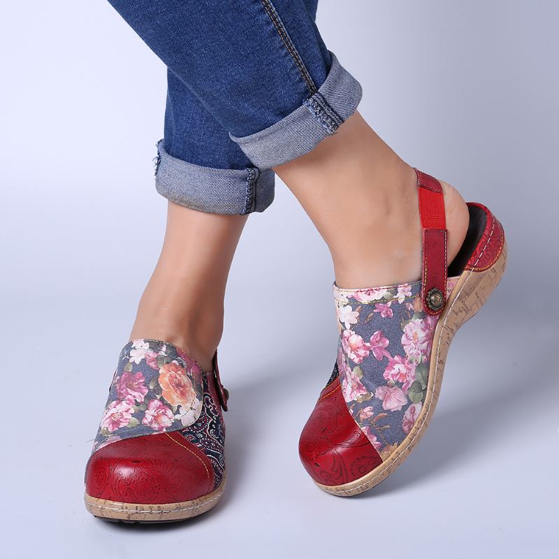 Kvinnor Super Bloom Blommor Splicing Retro Mönster Stitching Slip On Flats