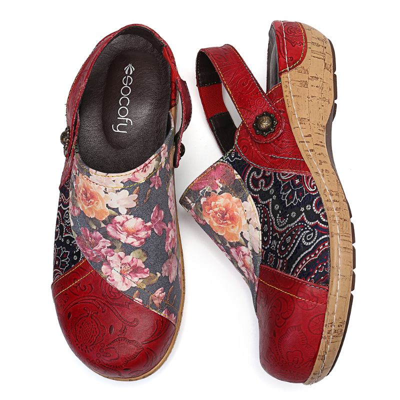 Kvinnor Super Bloom Blommor Splicing Retro Mönster Stitching Slip On Flats