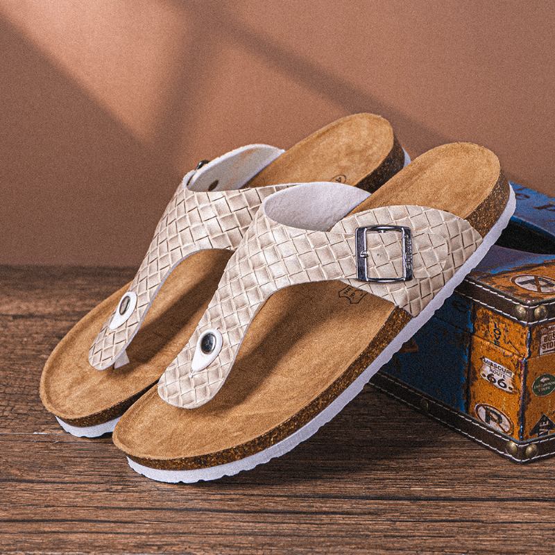 Män Andas Halkfri Vävda Beach Flip Flops Cliped Toe Tofflor