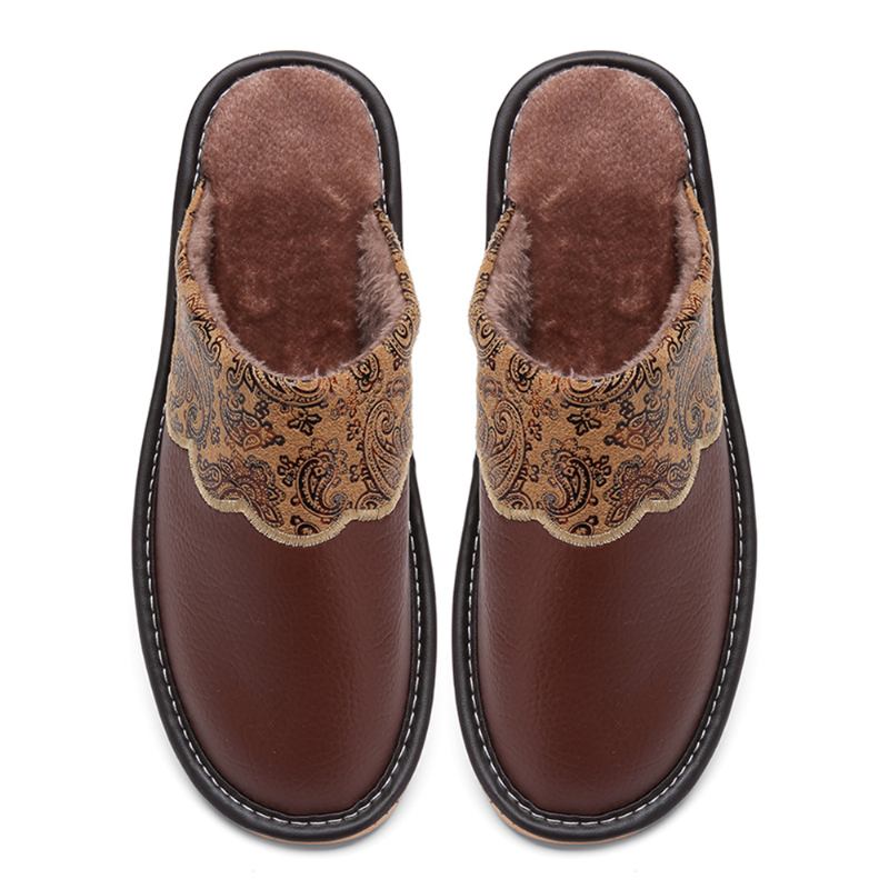 Män Vinter Pu Läder Rund Tå Varm Lätt Slip-on Hemma Bomullstofflor