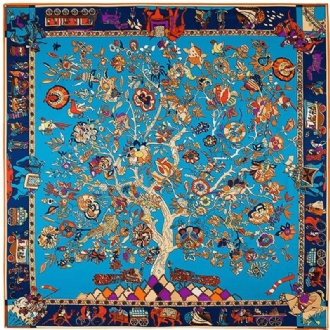 130 cm Fortune Tree Livets Träd Etniskt Blommönster Dam Twill Scarf Resescarf