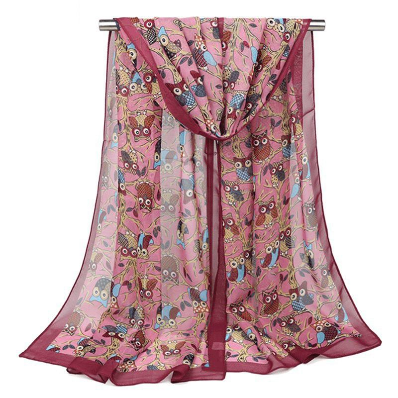 160 cm Kvinnor Söt Uggletryck Scarfs Chiffong Höst Outdoor Sjal Halsdukar